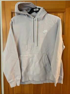 Nike Men’s Pale Beige Pullover Hoodie with White Swoosh